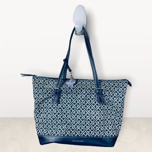 Dark Blue & Gray Square Pattern Tommy Hilfiger Purse/Tote Bag